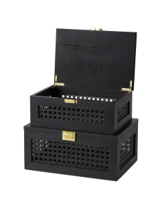 Cajas de Almacenamiento VinneGenzz de Ratan y Madera - 2 Piezas