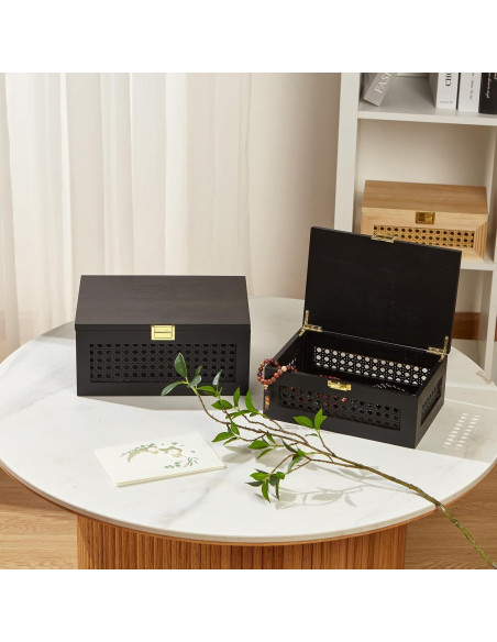 Cajas de Almacenamiento VinneGenzz de Ratan y Madera - 2 Piezas Cajas de Almacenamiento VinneGenzz de Ratan y Madera - 2 Piezas