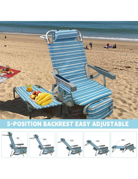 Silla de Playa Mochila WKFAMOUT con Mesa Plegable y Bolsa Térmica Silla de Playa Mochila WKFAMOUT con Mesa Plegable y Bolsa Térmica