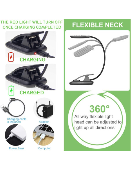 Luz de Lectura LED BIGMONAT Recargable Ámbar y Blanca Luz de Lectura LED BIGMONAT Recargable Ámbar y Blanca