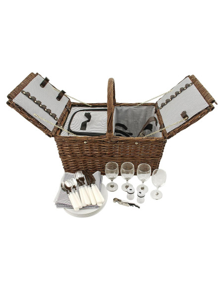 Cesta de Picnic Cape Cod Twine para 4 Personas con Vino Cesta de Picnic Cape Cod Twine para 4 Personas con Vino