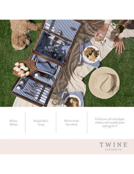 Cesta de Picnic Cape Cod Twine para 4 Personas con Vino Cesta de Picnic Cape Cod Twine para 4 Personas con Vino