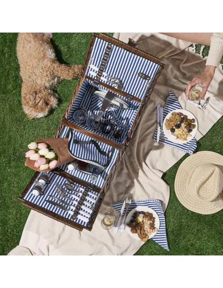 Cesta de Picnic Cape Cod Twine para 4 Personas con Vino Cesta de Picnic Cape Cod Twine para 4 Personas con Vino