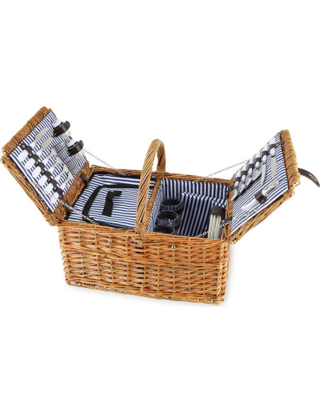 Cesta de Picnic Cape Cod Twine para 4 Personas con Vino Cesta de Picnic Cape Cod Twine para 4 Personas con Vino