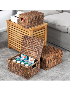Cesta de Almacenamiento de Mimbre FairyHaus 2Pack con Tapa 2