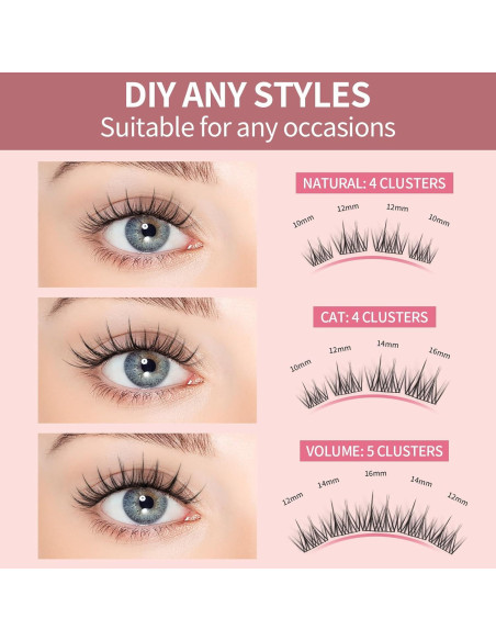Extensiones de Pestañas en Racimo DIY 90 Piezas 10-16mm D Curl