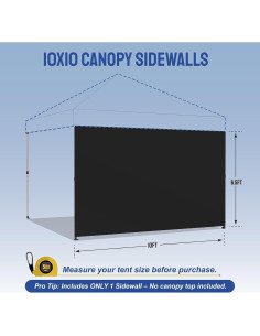 Pared Lateral CROWN SHADES Negra para Carpa Plegable 1.98x3.05m 2