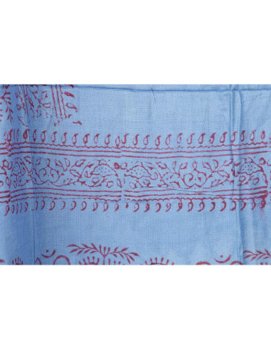 Bufanda Boho Tribu Azure OM Algodón Impresa a Mano 183x91 cm