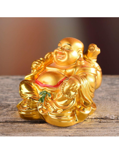 Estatua Buda Riendo de Resina Dorada 5.58cm BRABUD