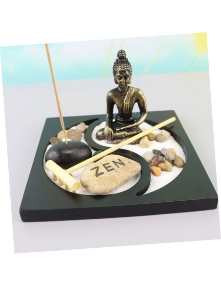 Bandeja de Arena Jardín Zen con Estatua de Buda 15x15 cm Bandeja de Arena Jardín Zen con Estatua de Buda 15x15 cm