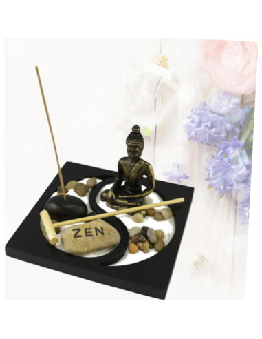 Bandeja de Arena Jardín Zen con Estatua de Buda 15x15 cm