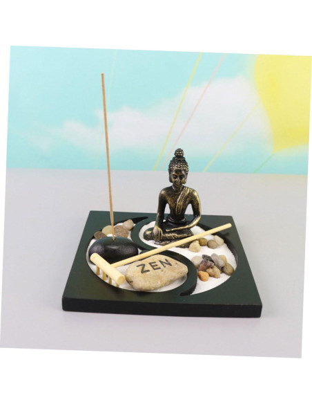 Bandeja de Arena Jardín Zen con Estatua de Buda 15x15 cm Bandeja de Arena Jardín Zen con Estatua de Buda 15x15 cm