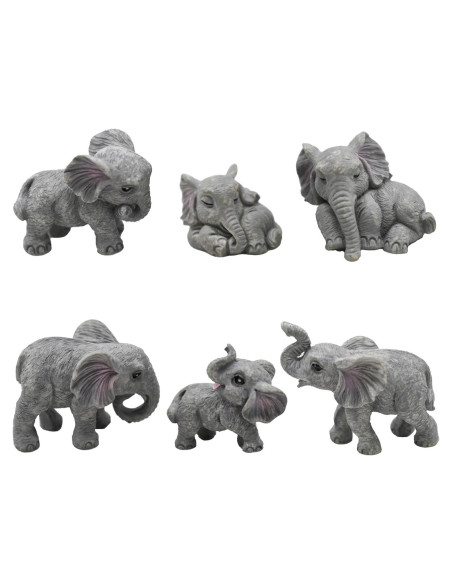 6 Figuras de Elefante Miniatura de Resina para Decoración 6 Figuras de Elefante Miniatura de Resina para Decoración