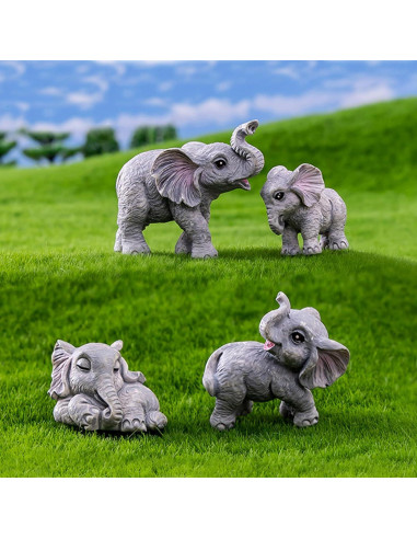6 Figuras de Elefante Miniatura de Resina para Decoración