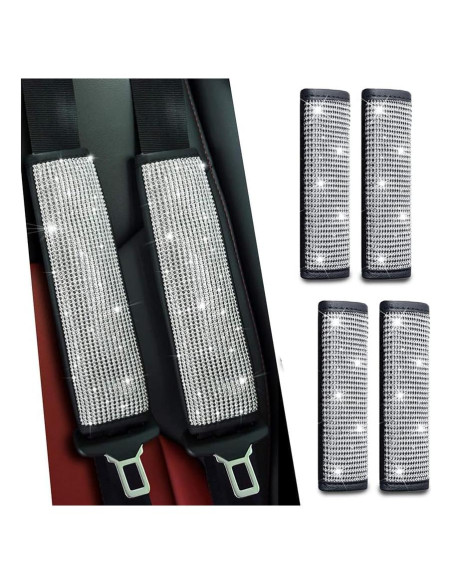 Fundas de Cinturón Brillantes JDDRY 4PC Plata para Auto Fundas de Cinturón Brillantes JDDRY 4PC Plata para Auto