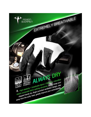 Guantes de Moto POISON SCORPION Niños XS Negros Transpirables