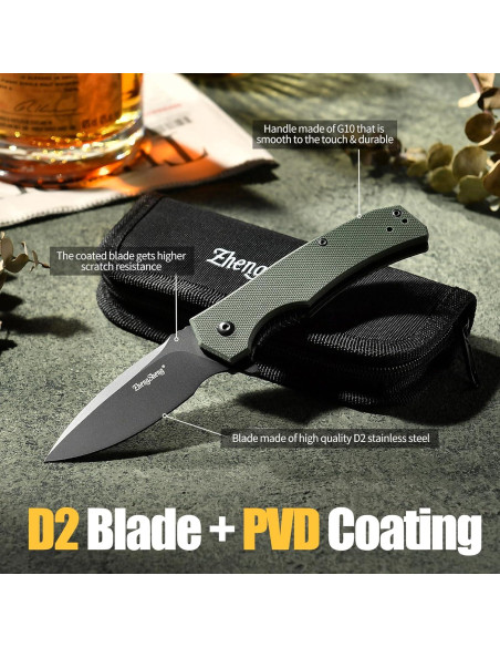 Cuchillo de bolsillo plegable ZhengSheng D2 7.37 cm verde Cuchillo de bolsillo plegable ZhengSheng D2 7.37 cm verde