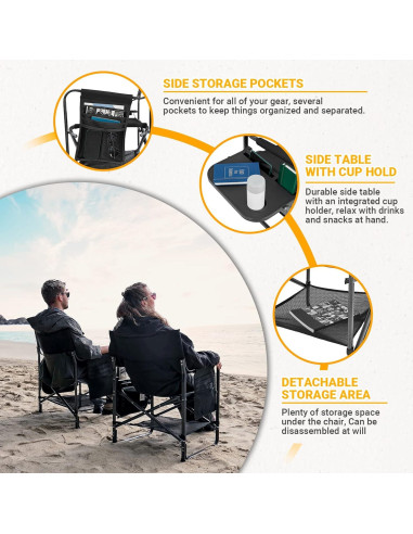 Sillas de Camping Plegables KingCamp 2 Pack con Mesa Lateral