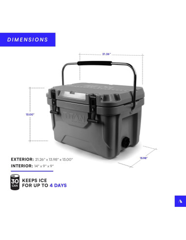 Hielera Titan 20Q Gris con Aislamiento Deep Freeze y Microban