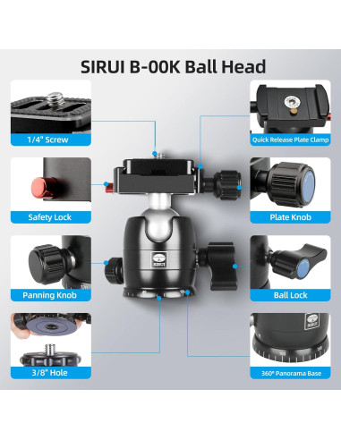 Cabezal de bola SIRUI B-00K para trípode, 10kg, panorámico 360