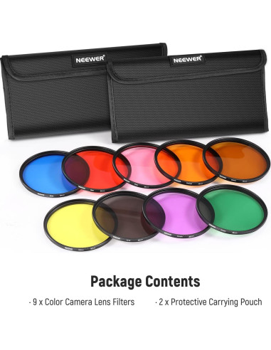 Kit de Filtros de Color 58mm Neewer - 9 Piezas con Fundas