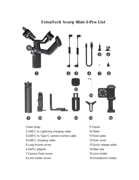 Estabilizador de Cámara FeiyuTech SCORP Mini 3 Pro 2kg Estabilizador de Cámara FeiyuTech SCORP Mini 3 Pro 2kg