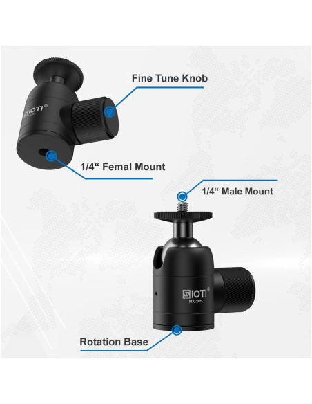 Cabezal de bola mini SIOTI de acero inoxidable 360 para cámaras Cabezal de bola mini SIOTI de acero inoxidable 360 para cámaras
