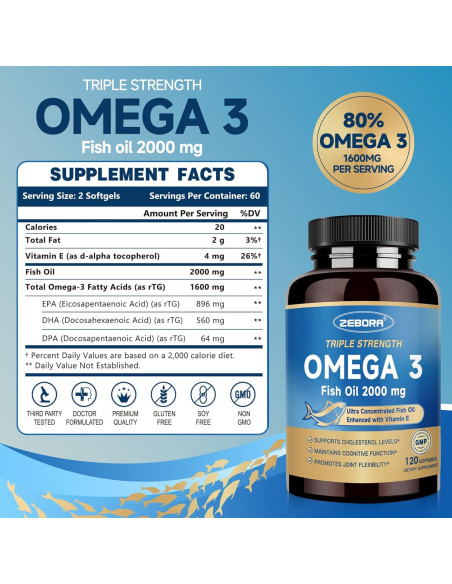 ZEBORA Aceite de Pescado Omega-3 rTG 2000mg 120 Cápsulas ZEBORA Aceite de Pescado Omega-3 rTG 2000mg 120 Cápsulas