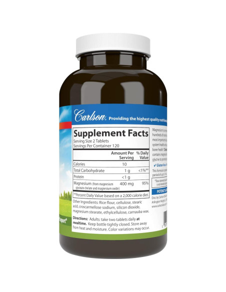 Glicinato de Magnesio Carlson 200 mg 240 Tabletas Salud Muscular Glicinato de Magnesio Carlson 200 mg 240 Tabletas Salud Muscular