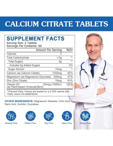 Suplemento de Citrato de Calcio 1200mg WOGORGT con D3 120 Tabletas Suplemento de Citrato de Calcio 1200mg WOGORGT con D3 120 Tabletas