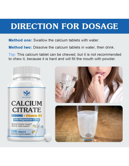 Suplemento de Citrato de Calcio 1200mg WOGORGT con D3 120 Tabletas Suplemento de Citrato de Calcio 1200mg WOGORGT con D3 120 Tabletas