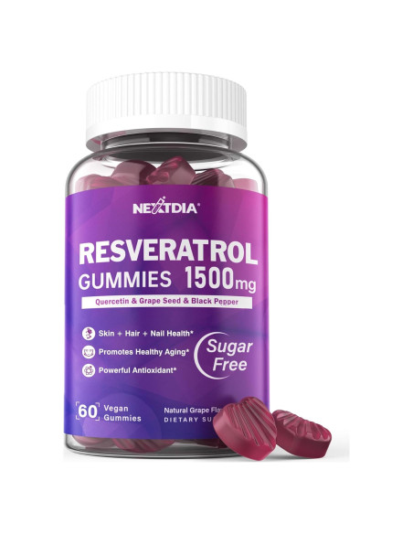 Gomitas de Resveratrol 1500mg Nextdia - Sin Azúcar - 60 Unidades Gomitas de Resveratrol 1500mg Nextdia - Sin Azúcar - 60 Unidades
