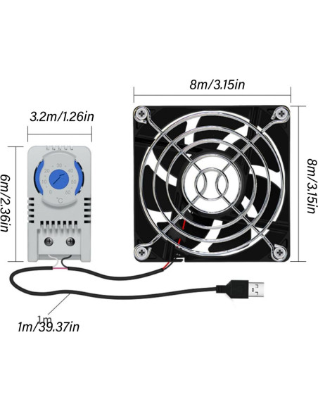 Ventilador de Gabinete USB VONNST 80mm Silencioso con Termostato Ventilador de Gabinete USB VONNST 80mm Silencioso con Termostato