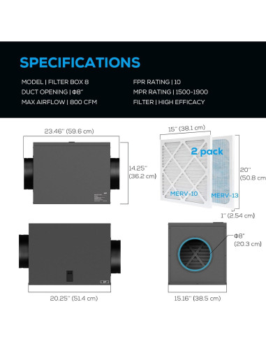 Caja de Filtro AITECAC 8 Pulgadas MERV10 y MERV13 para HVAC