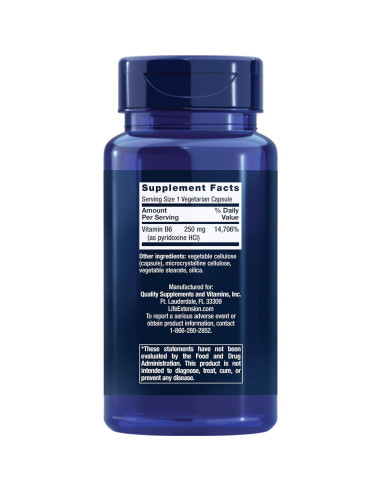 Suplemento Vitamina B6 Life Extension 250 mg 100 cápsulas