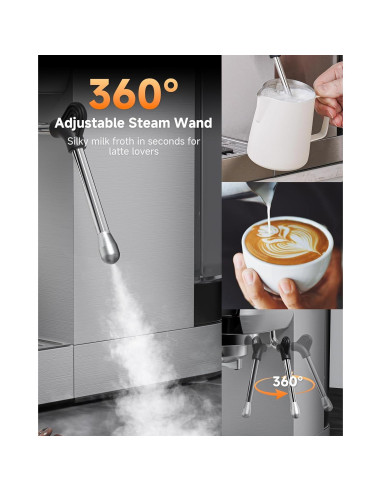 Cafetera Espresso AMZCHEF 20 Bar Acero Inoxidable 1.3L