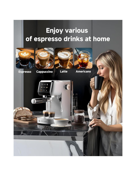 Cafetera Espresso AMZCHEF 20 Bar Acero Inoxidable 1.3L Cafetera Espresso AMZCHEF 20 Bar Acero Inoxidable 1.3L
