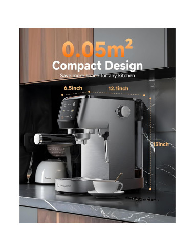 Cafetera Espresso AMZCHEF 20 Bar Acero Inoxidable 1.3L