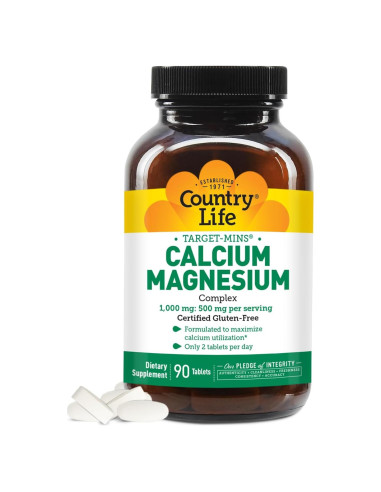 Suplemento de Calcio y Magnesio Country Life 1000mg/500mg 90 Tabletas