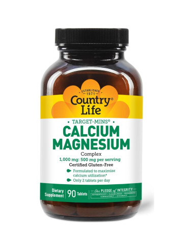 Suplemento de Calcio y Magnesio Country Life 1000mg/500mg 90 Tabletas