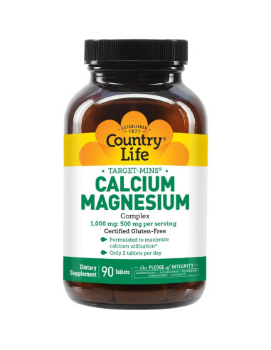 Suplemento de Calcio y Magnesio Country Life 1000mg/500mg 90 Tabletas