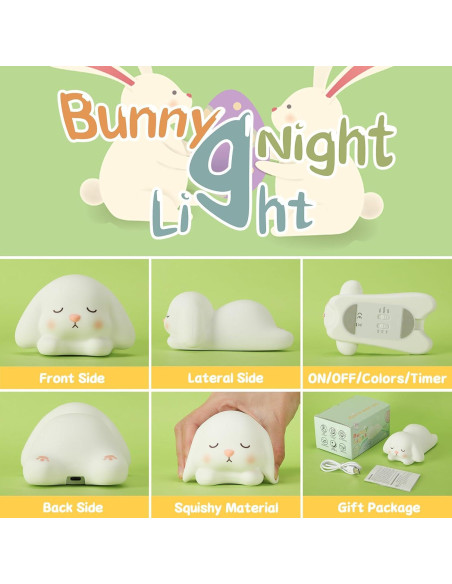 Luz Nocturna Conejo ZKLiLi 16 Colores Silicona Recargable Luz Nocturna Conejo ZKLiLi 16 Colores Silicona Recargable
