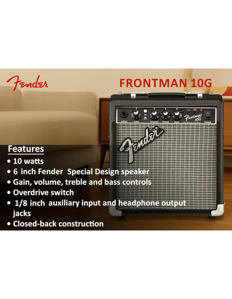 Amplificador de guitarra Fender Frontman 10G 10W con cable y 12 púas Amplificador de guitarra Fender Frontman 10G 10W con cable y 12 púas