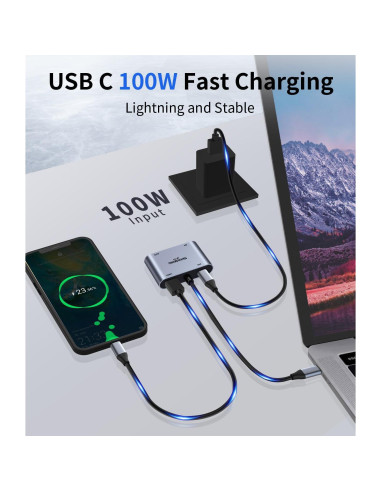 Hub USB C 4 en 1 Shuomeng Adaptador HDMI 4K VGA 100W