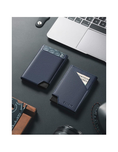 Tarjetero Plegable VULKIT Slim Aluminio Bloqueo RFID Marino