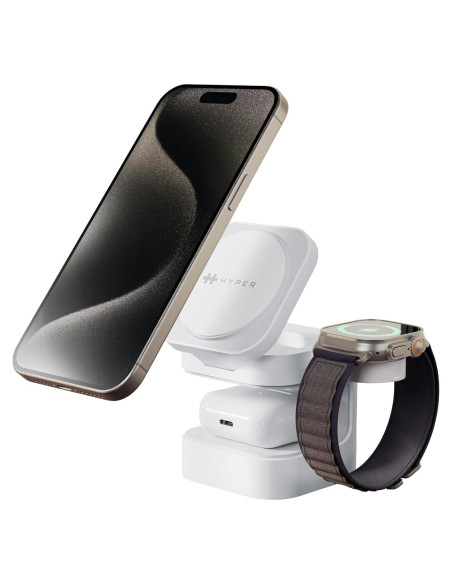 Cargador Inalámbrico 3-en-1 HyperJuice Qi2 - Carga Rápida para iPhone, Apple Watch y Airpods Cargador Inalámbrico 3-en-1 HyperJuice Qi2 - Carga Rápida para iPhone, Apple Watch y Airpods