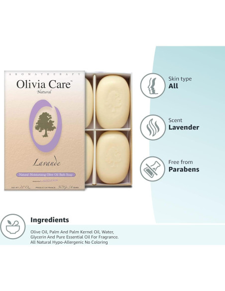 Jabón en Barra de Lavanda Olivia Care - Set de 4 x 142 g - Orgánico Jabón en Barra de Lavanda Olivia Care - Set de 4 x 142 g - Orgánico
