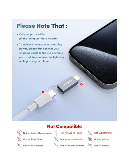 Paquete de 2 Adaptadores Lightning a USB-C LERTOSEN 27W Paquete de 2 Adaptadores Lightning a USB-C LERTOSEN 27W