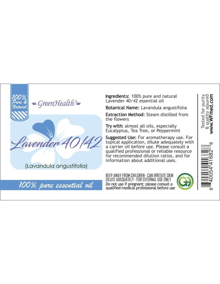 Aceite Esencial de Lavanda 40-42 GreenHealth 118 ml Puro Aceite Esencial de Lavanda 40-42 GreenHealth 118 ml Puro