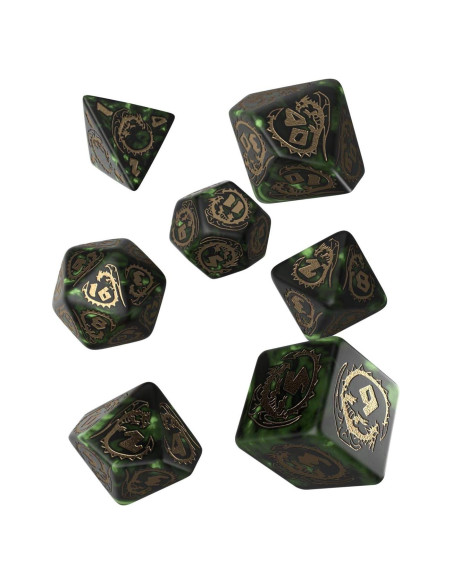 Juego de Dados RPG Q WORKSHOP Dragón Verde y Dorado 7 Piezas Juego de Dados RPG Q WORKSHOP Dragón Verde y Dorado 7 Piezas